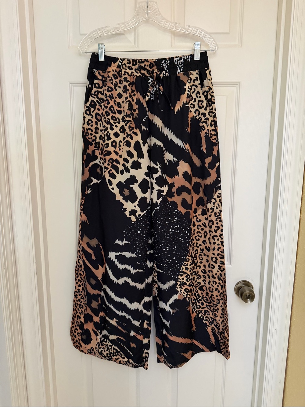 Animal Print Wide-Leg Skirt - Black and Tan